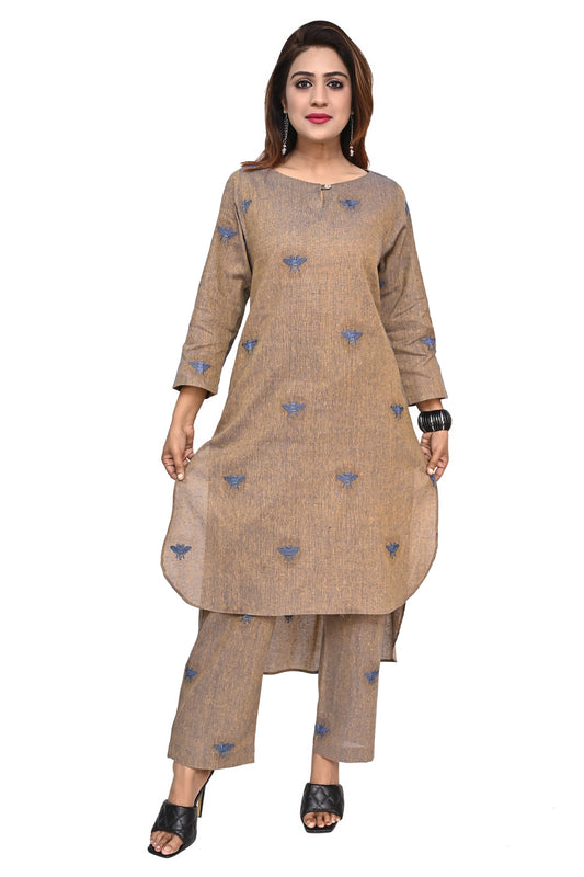 Brown Honey Bee Embroidered Kurta Palazzo Set