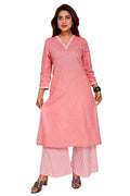 Light Red Straight Kurta with Striped Palazzo Pants