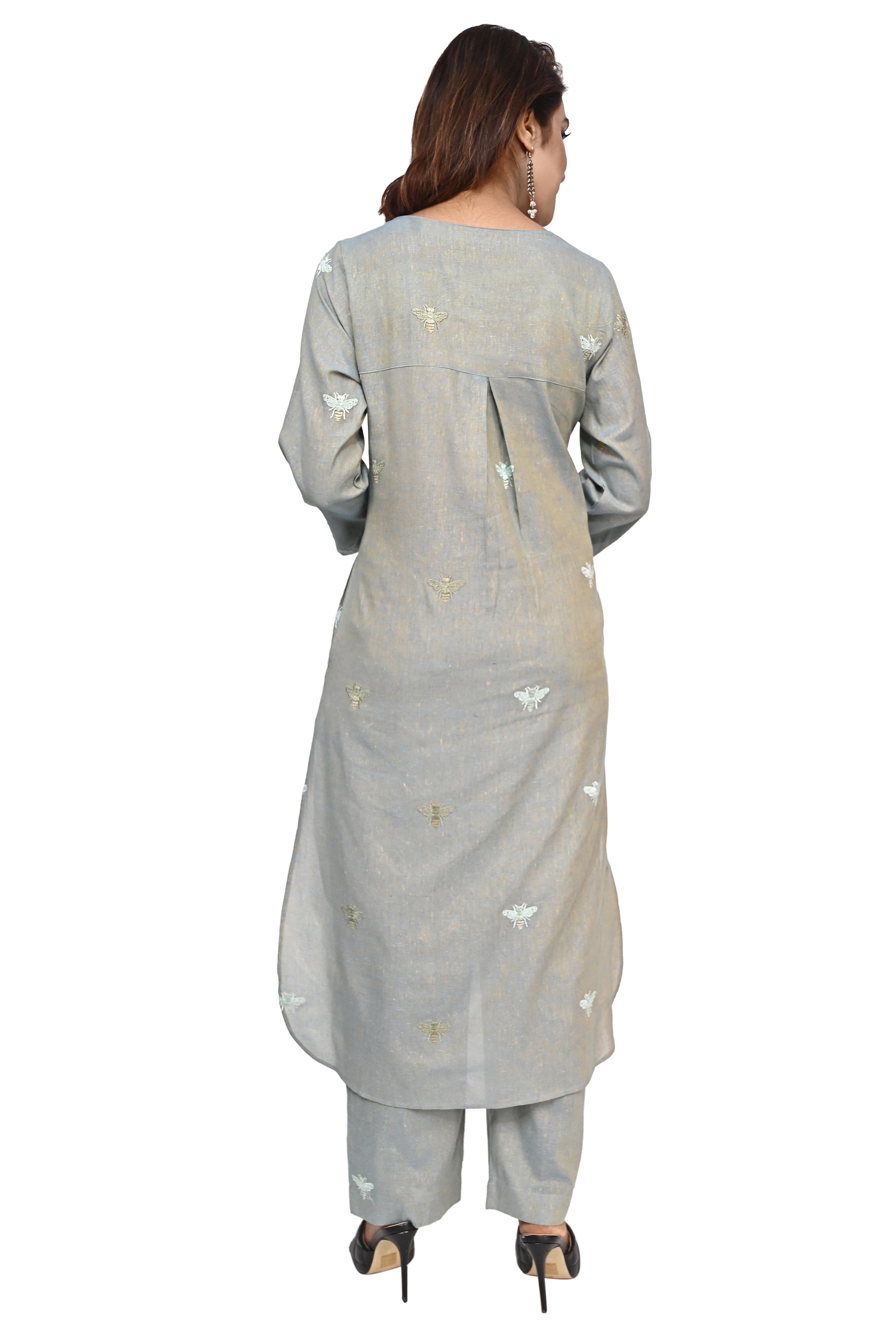 Sea Green Honey Bee Embroidered Kurta Palazzo Set