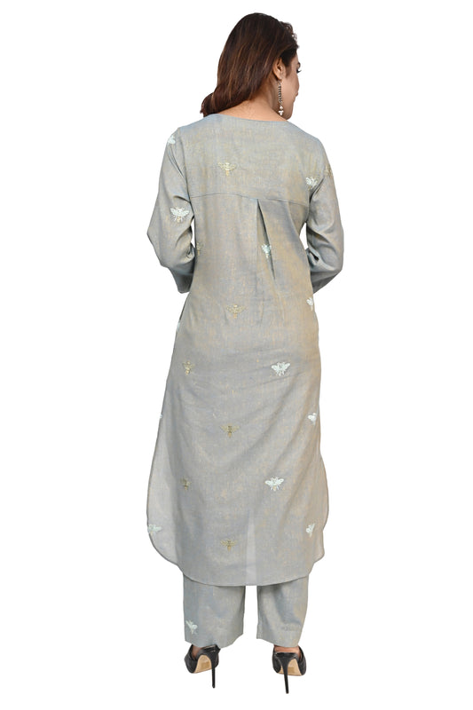 Sea Green Honey Bee Embroidered Kurta Palazzo Set