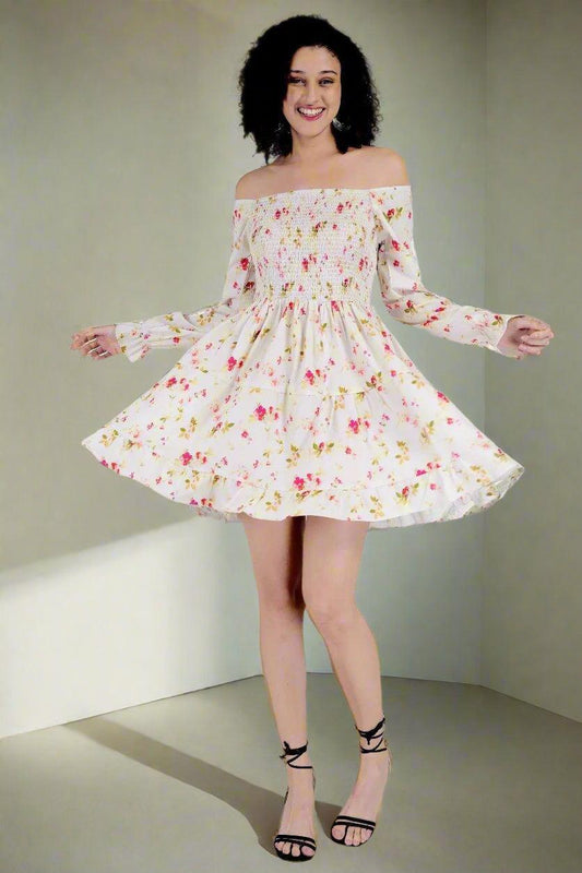 Floral Whimsy Off-Shoulder Dress