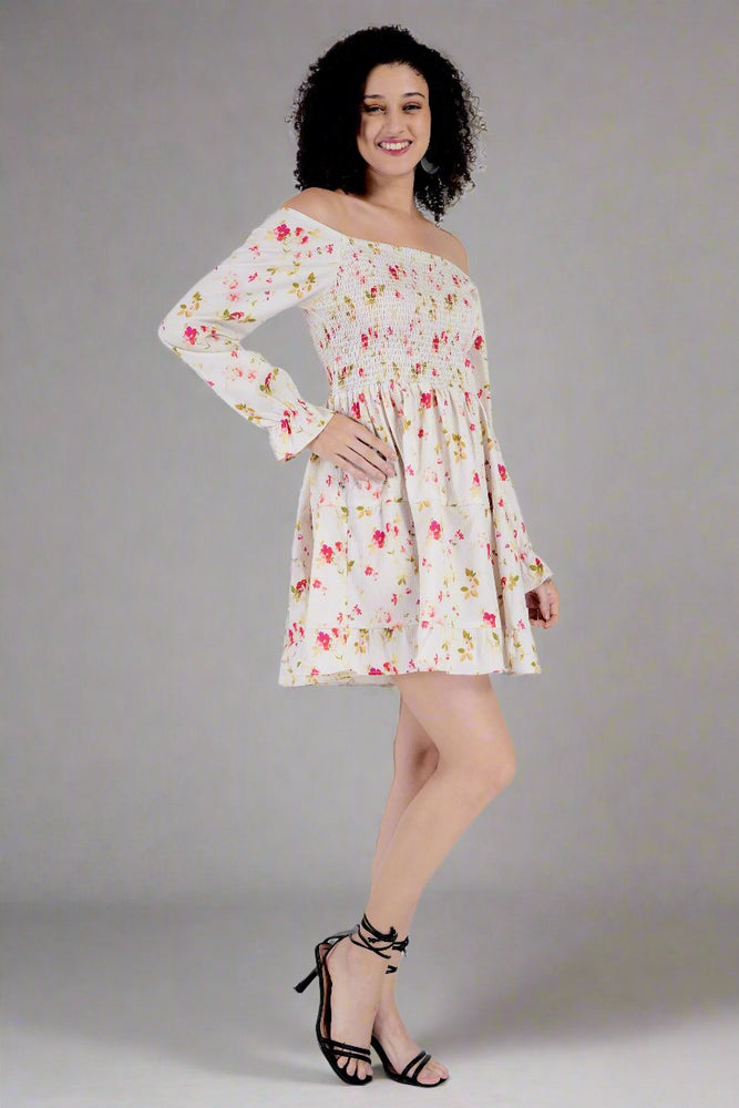 
                      
                        Hibiscus Flower Printed Off White Dress
                      
                    