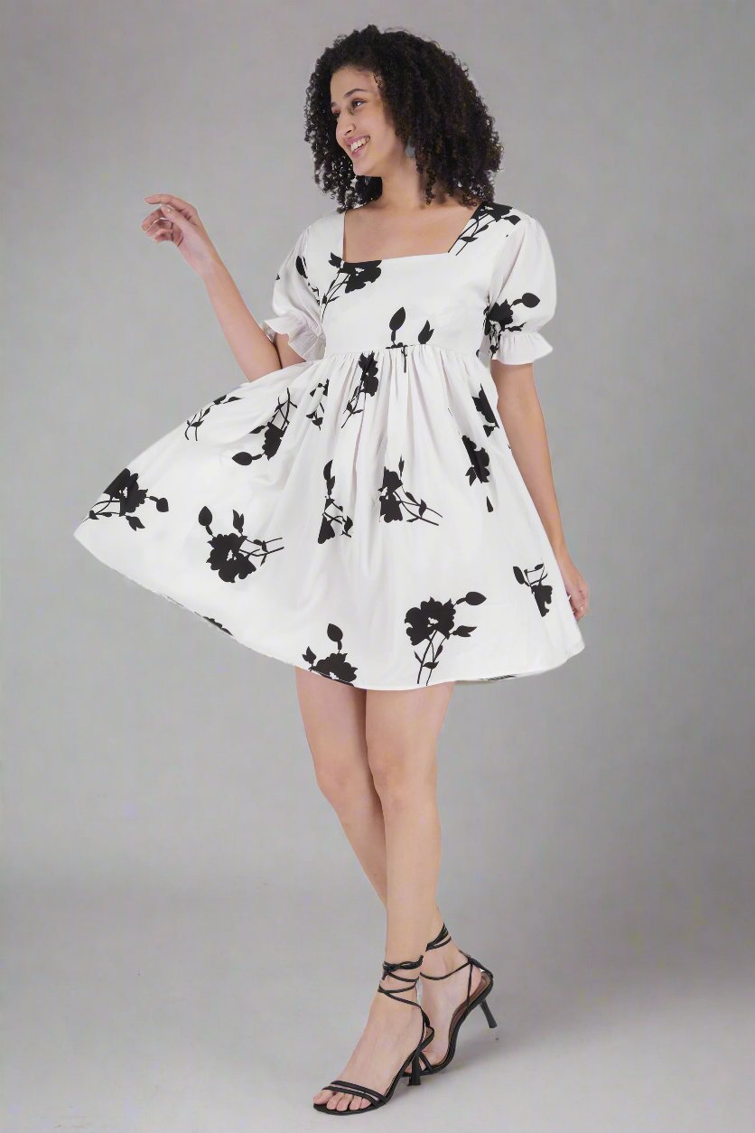 BW Flower Printed Short Dress