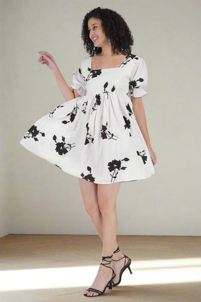 BW Flower Printed Short Dress