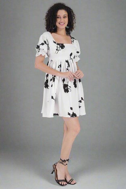BW Flower Printed Short Dress