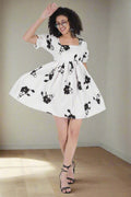 BW Flower Printed Short Dress - Nirmal Online