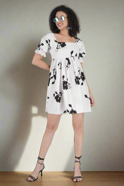 BW Flower Printed Short Dress