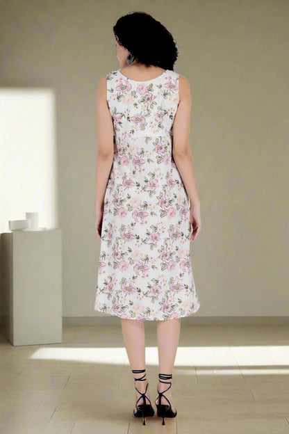 Multi Flower Printed White  Long Dress