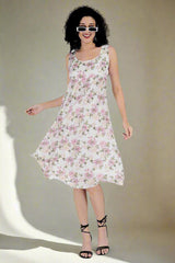 Multi Flower Printed White  Long Dress