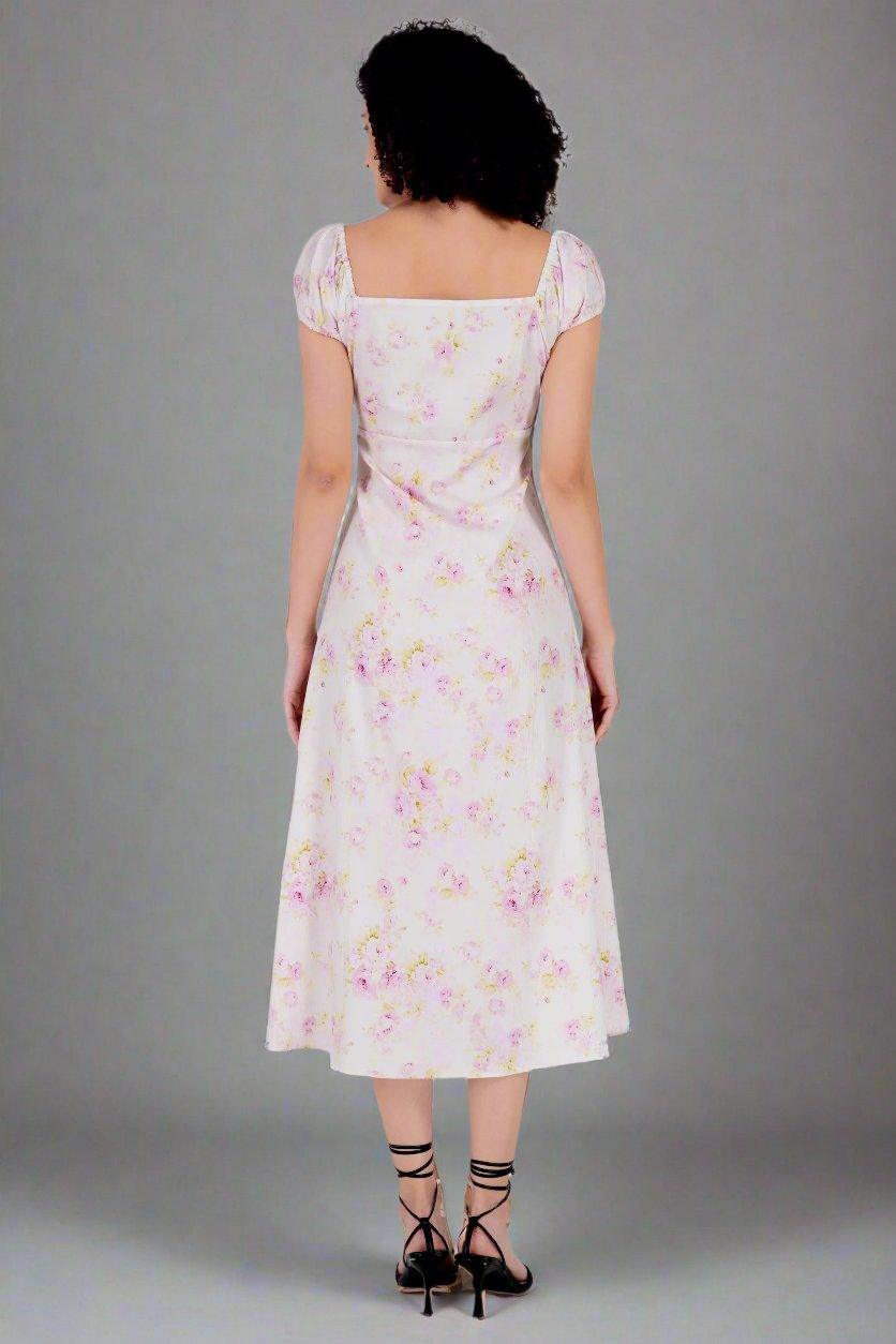 Rose Printed White Long Dress