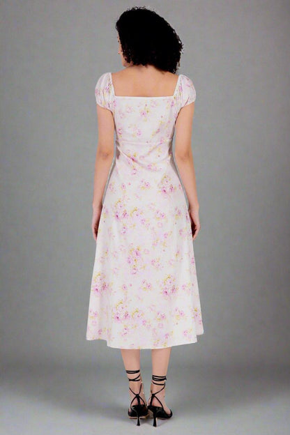 Rose Printed White Long Dress