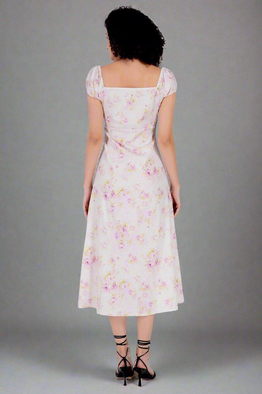 Rose Printed White Long Dress