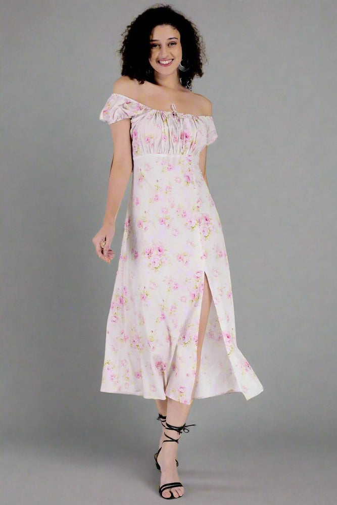 
                      
                        Rose Printed White Long Dress
                      
                    