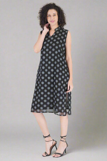 Snowflake Printed Black Dress
