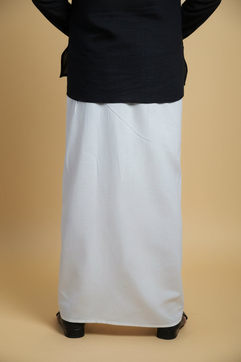 Men White  Colour Pajamalungi With Black Mirror embroidery Stripe