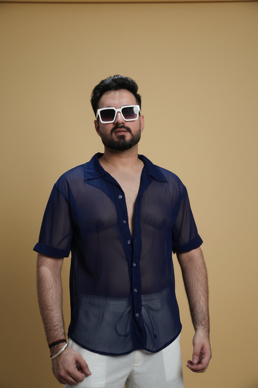 Men Navy Blue Colour Georgette Shirt