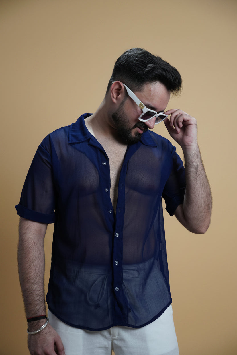 Men Navy Blue Colour Georgette Shirt