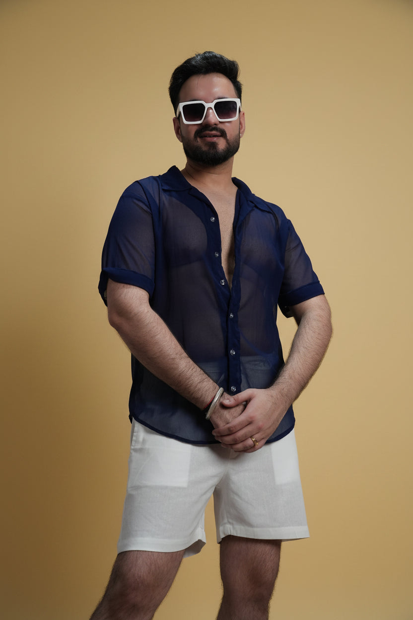 Men Navy Blue Colour Georgette Shirt