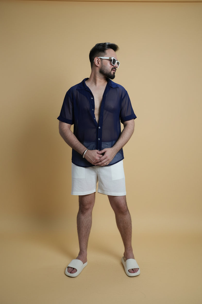 Men Navy Blue Colour Georgette Shirt