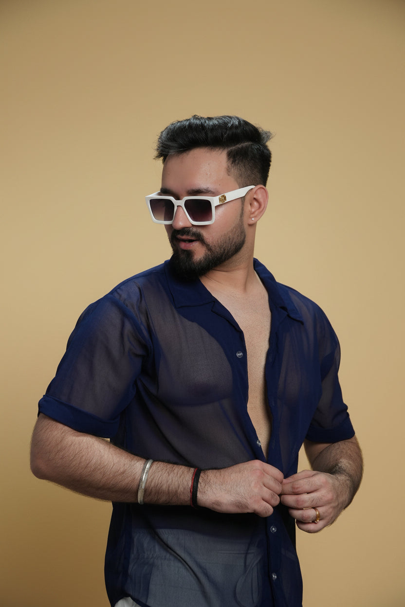 Men Navy Blue Colour Georgette Shirt