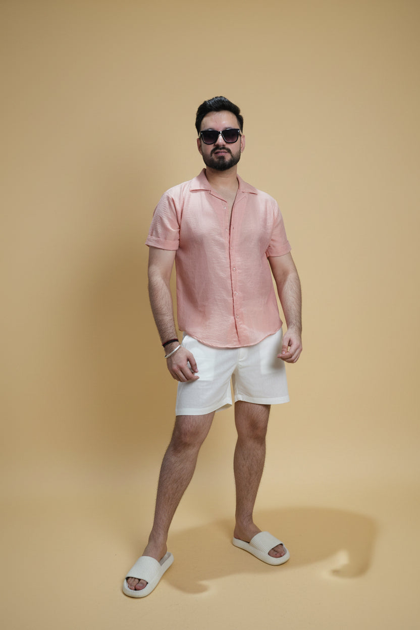 Men Light Pink Colour Chiffon Buttoned Shirt