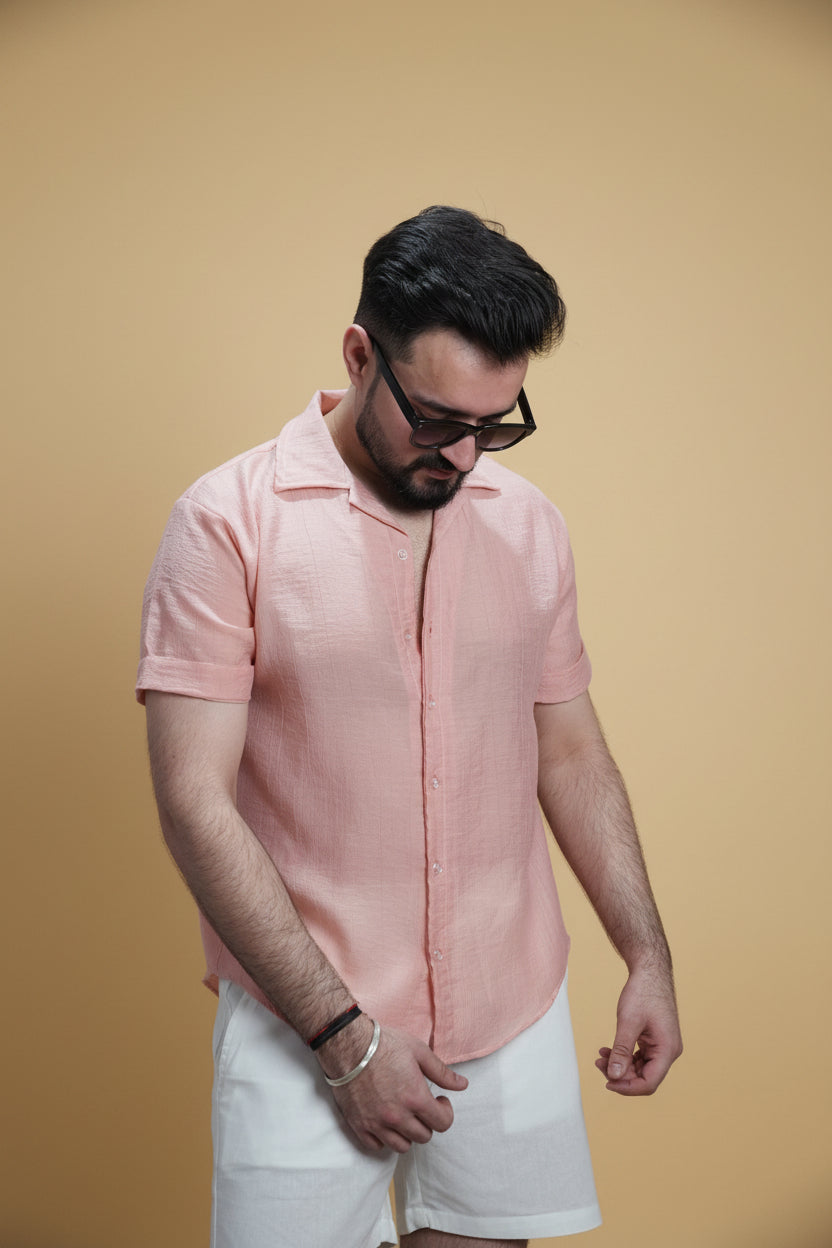 Men Light Pink Colour Chiffon Buttoned Shirt