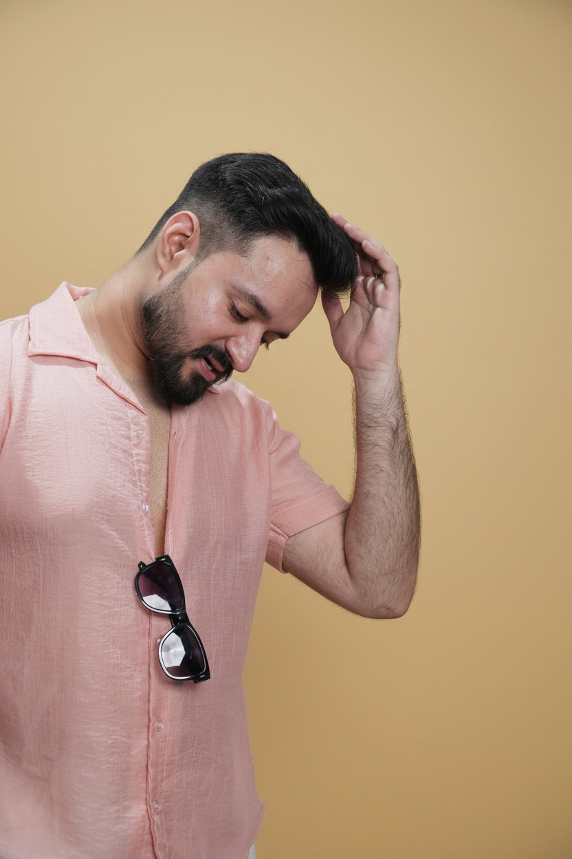 Men Light Pink Colour Chiffon Buttoned Shirt