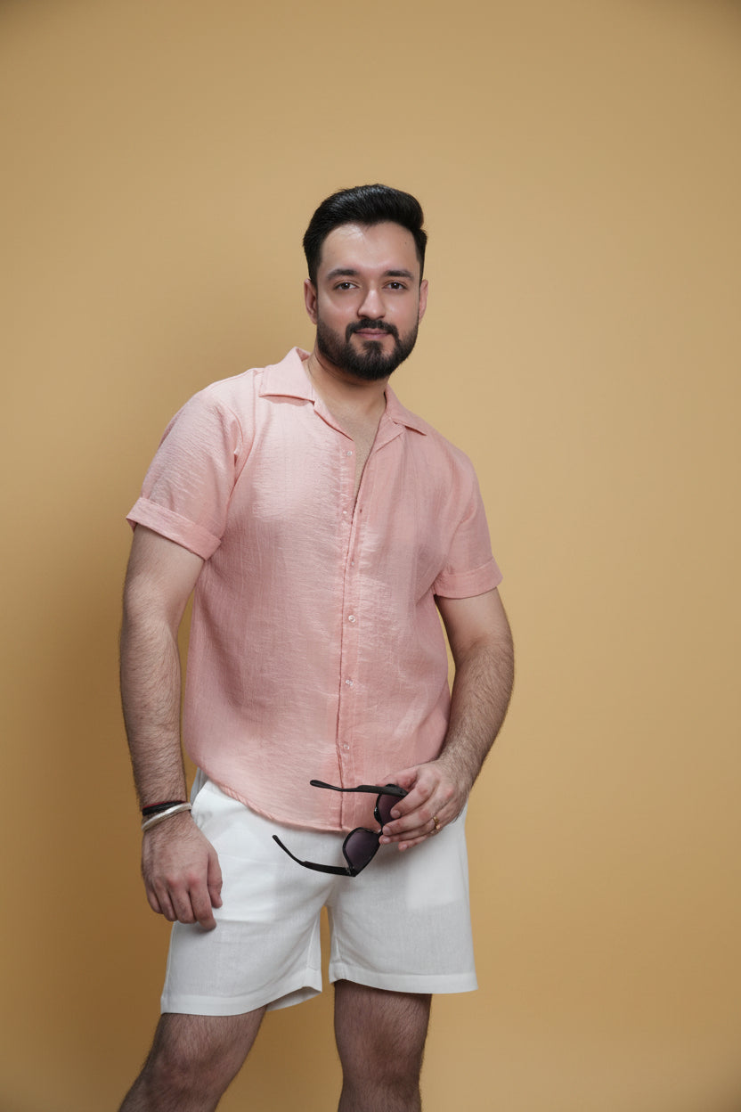 Men Light Pink Colour Chiffon Buttoned Shirt