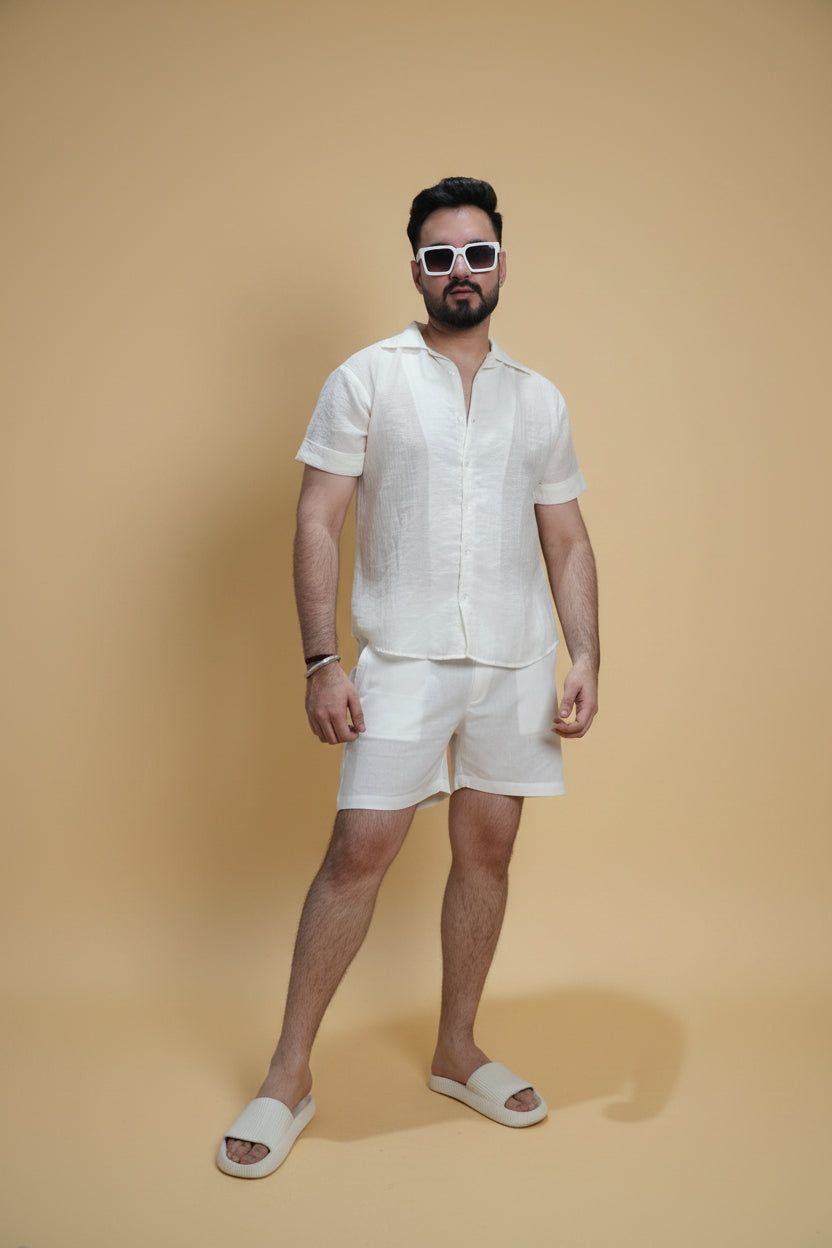 Men Ivory Colour  Chiffon Buttoned Shirt
