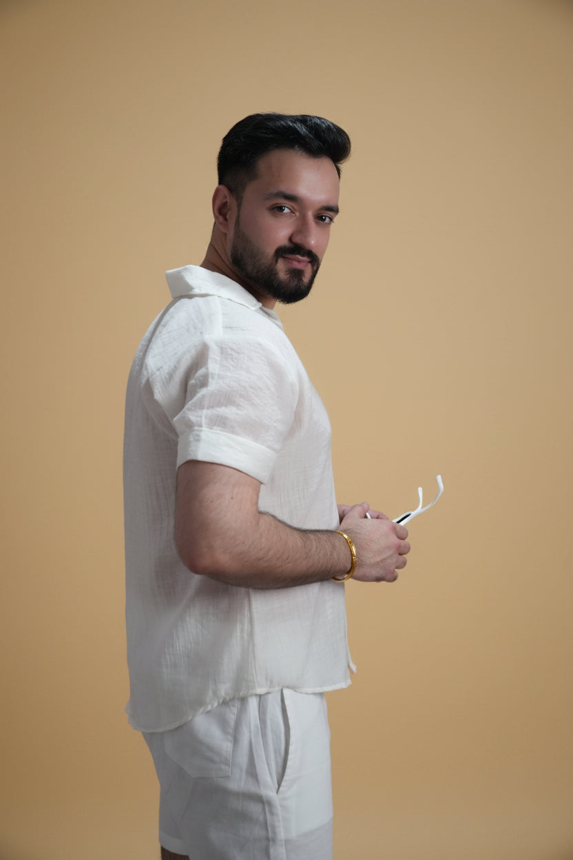 Men Ivory Colour  Chiffon Buttoned Shirt