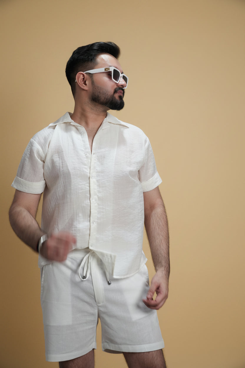 Men Ivory Colour  Chiffon Buttoned Shirt