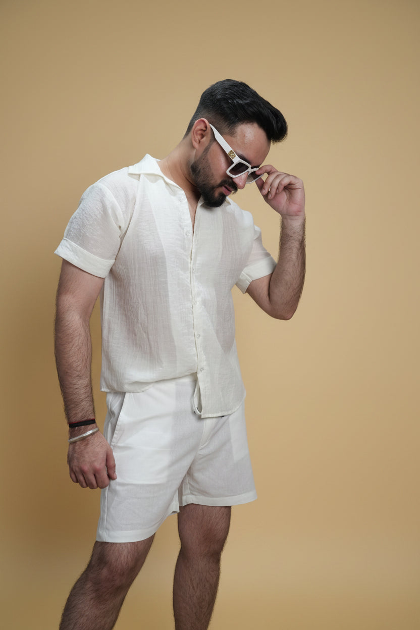 Men Ivory Colour  Chiffon Buttoned Shirt