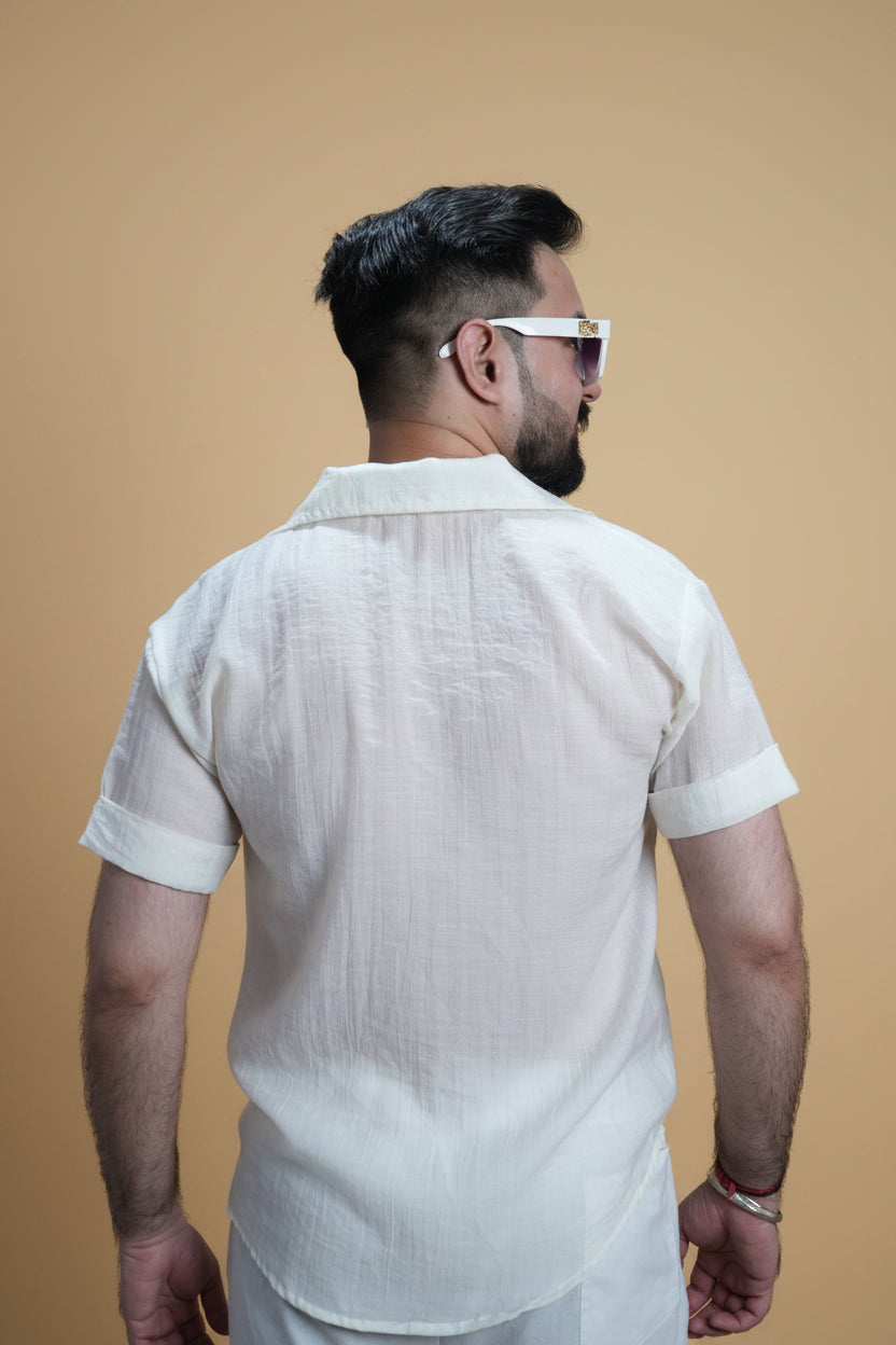 Men Ivory Colour  Chiffon Buttoned Shirt