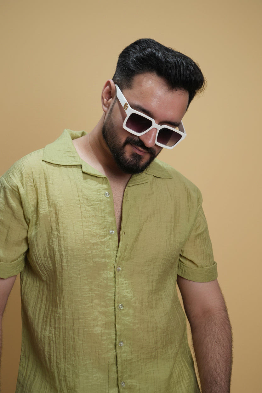 Men Sage Green Colour Chiffon Buttoned Shirt