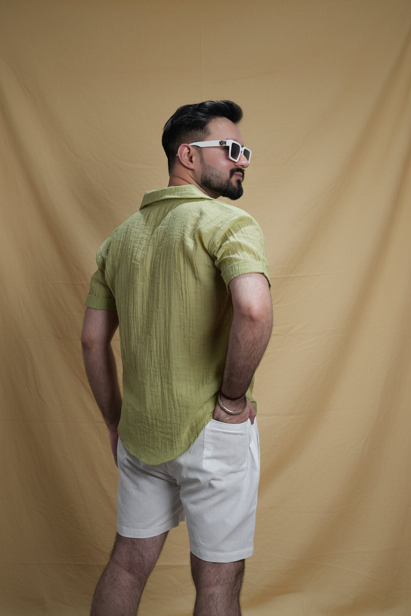 Men Sage Green Colour Chiffon Buttoned Shirt