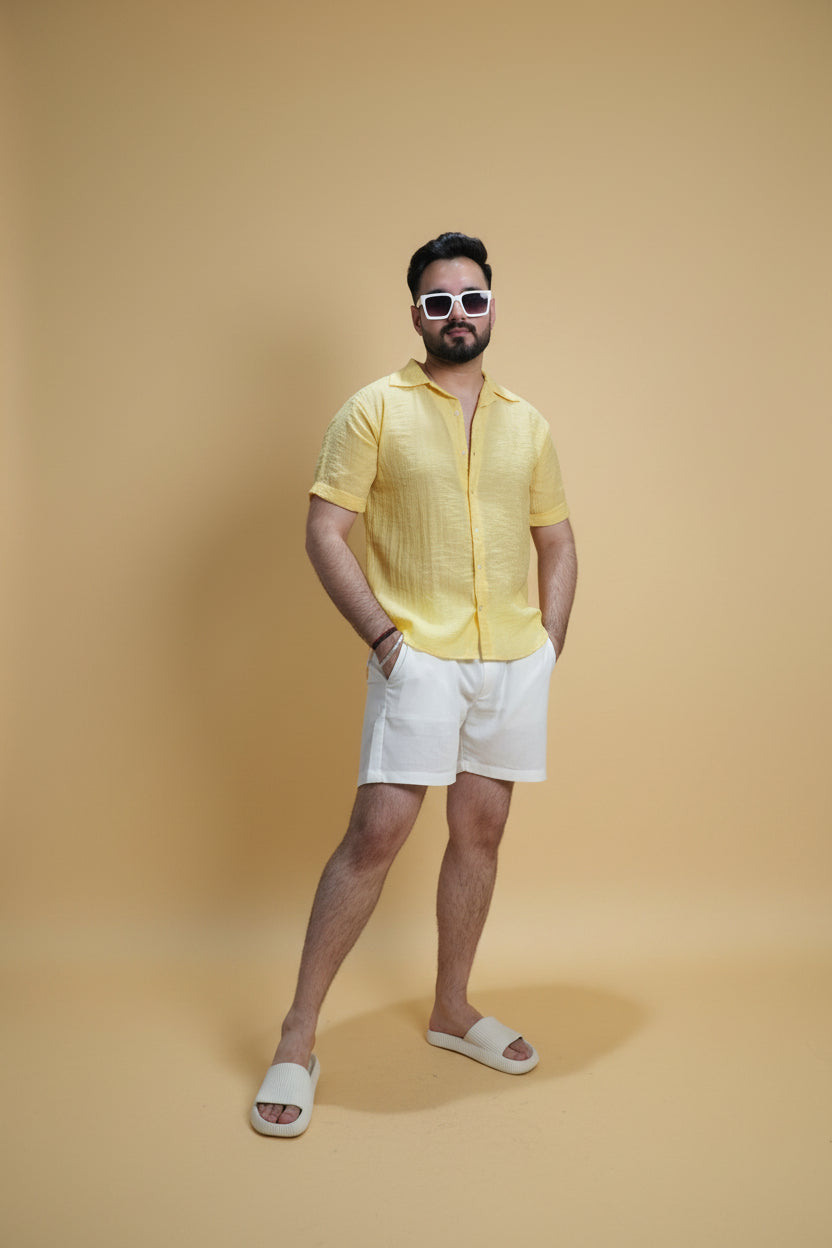 Men Yellow Colour Chiffon Buttoned Shirt