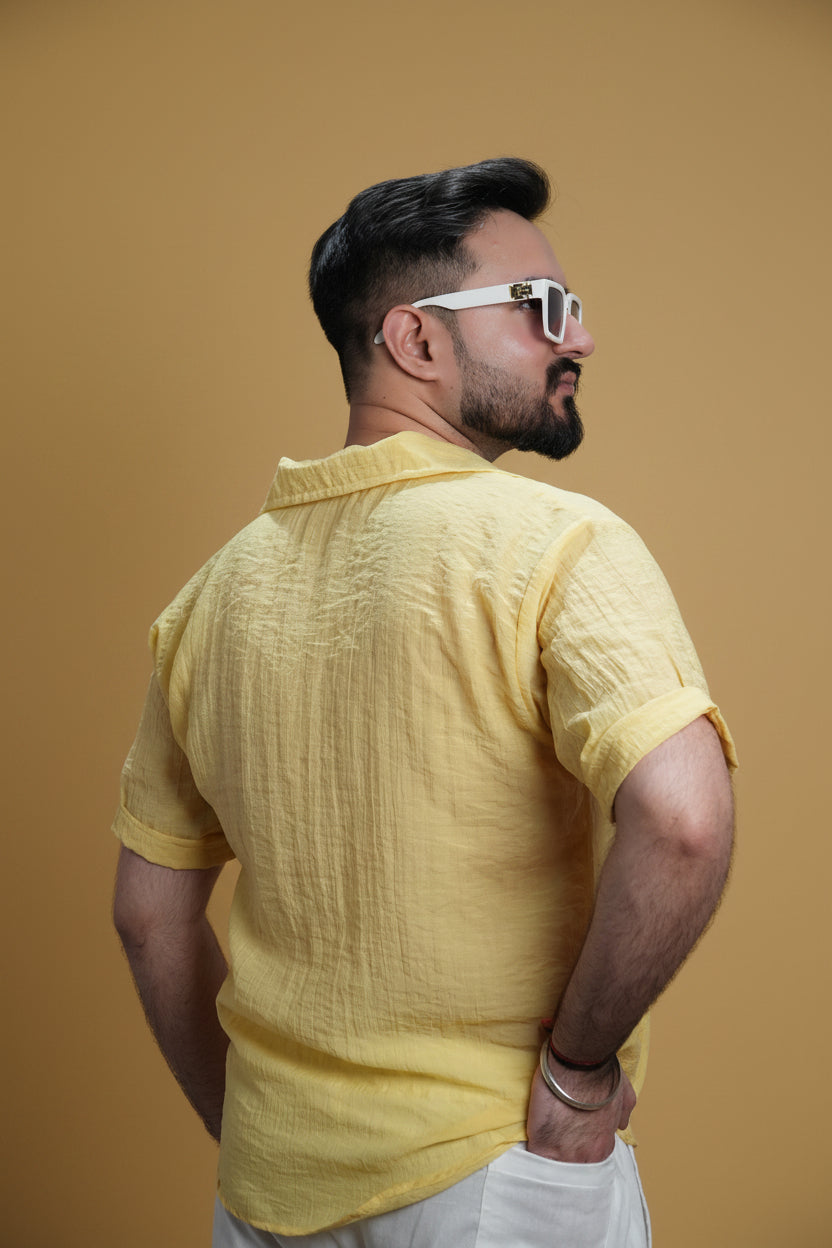 Men Yellow Colour Chiffon Buttoned Shirt