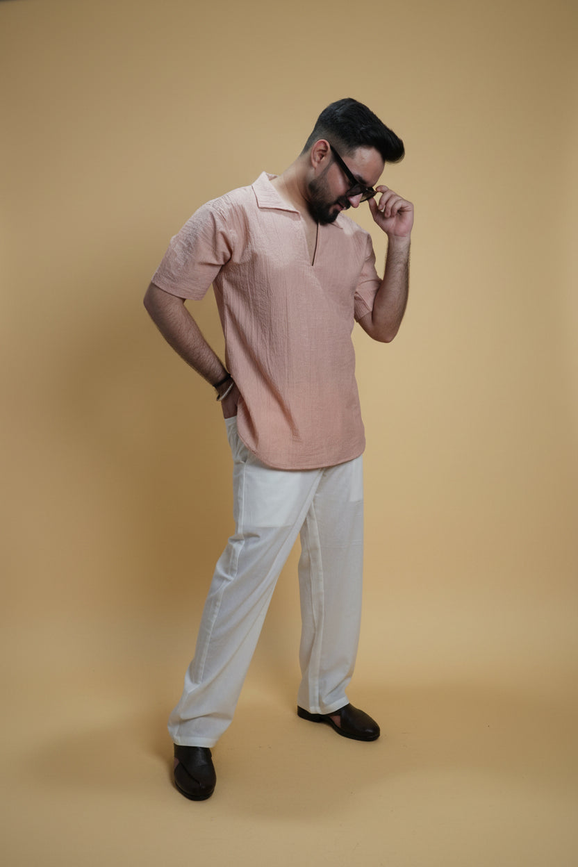 Men Pink Colour Marina Chiffon Kurta Shirt