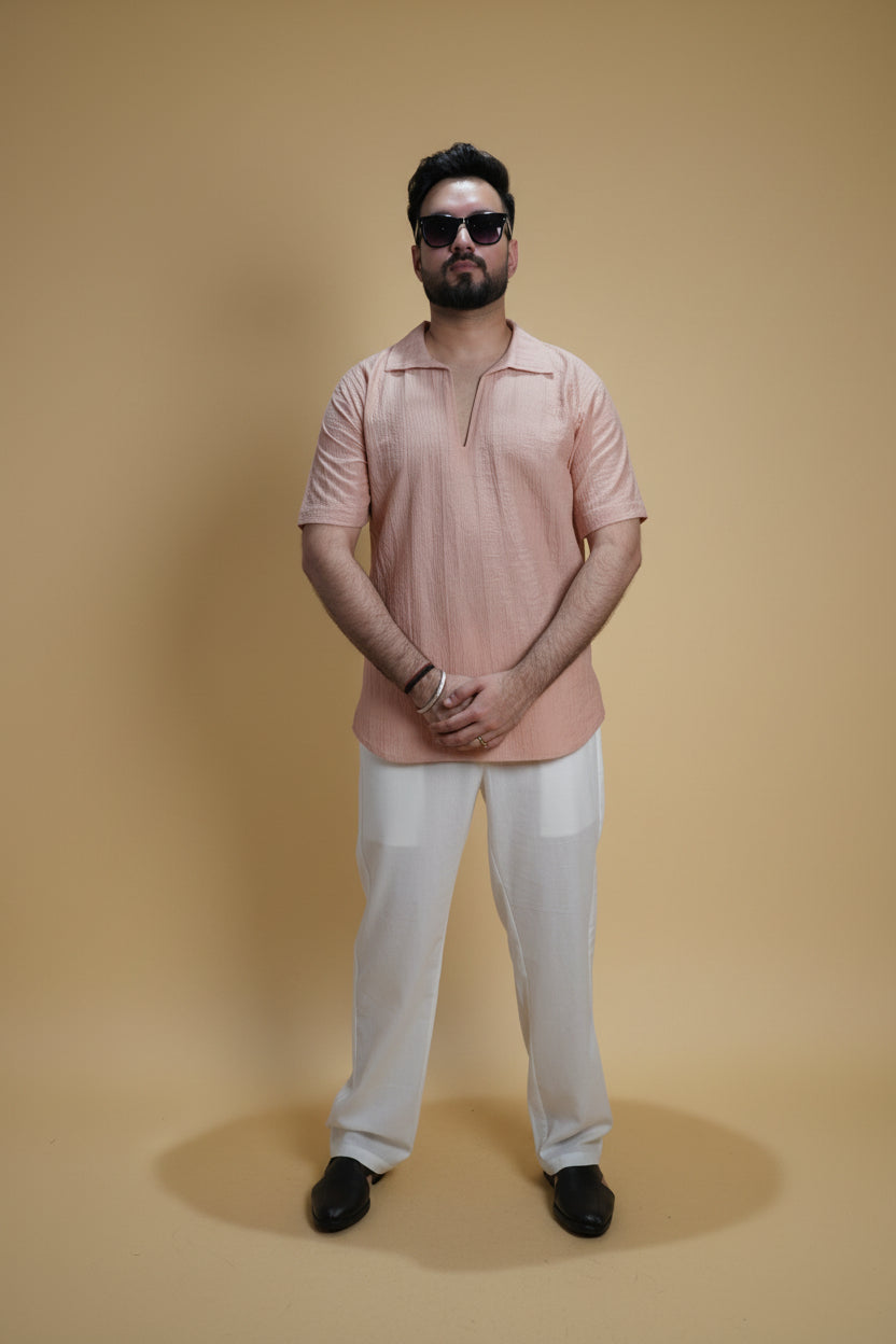 Men Pink Colour Marina Chiffon Kurta Shirt