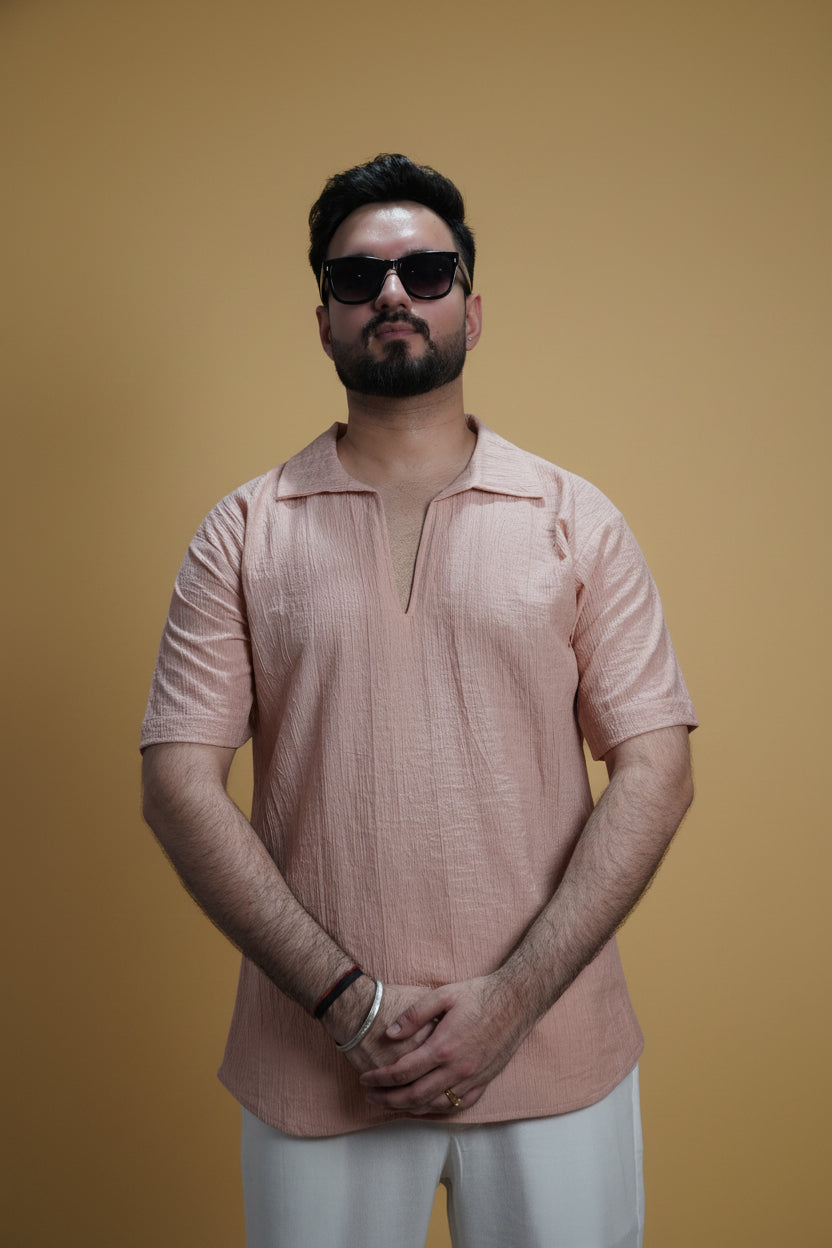 Men Pink Colour Marina Chiffon Kurta Shirt