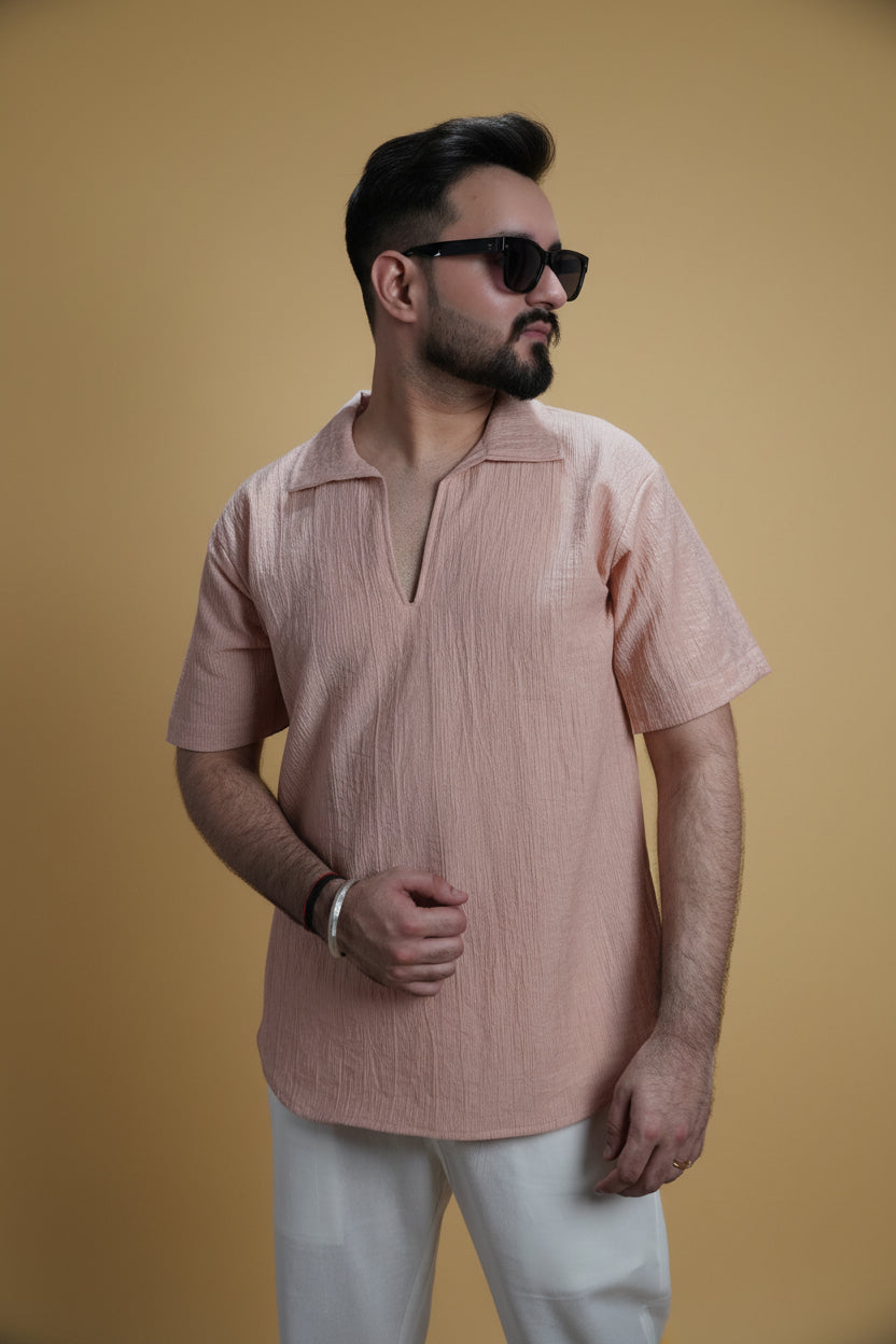 Men Pink Colour Marina Chiffon Kurta Shirt