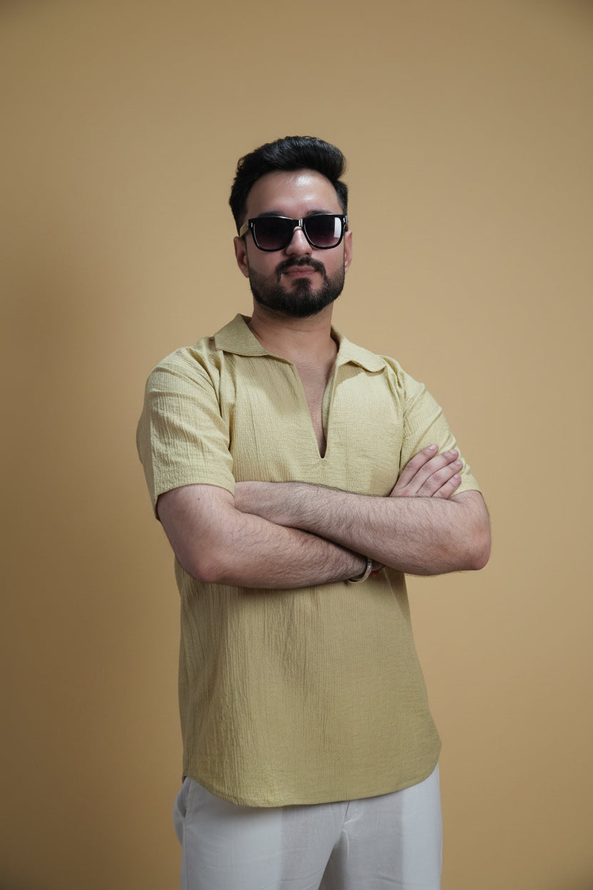 Men Dusty Yellow Colour Marina Chiffon Kurta Shirt
