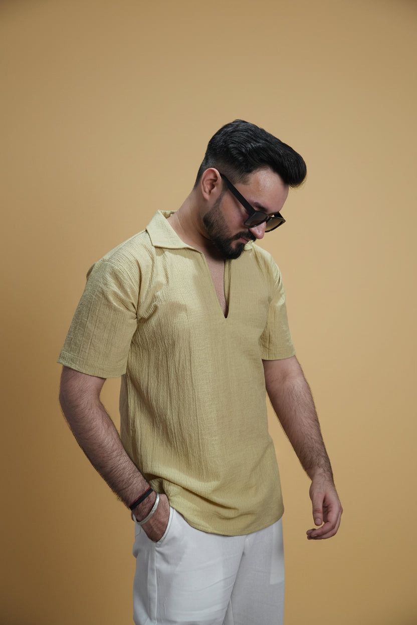 Men Dusty Yellow Colour Marina Chiffon Kurta Shirt