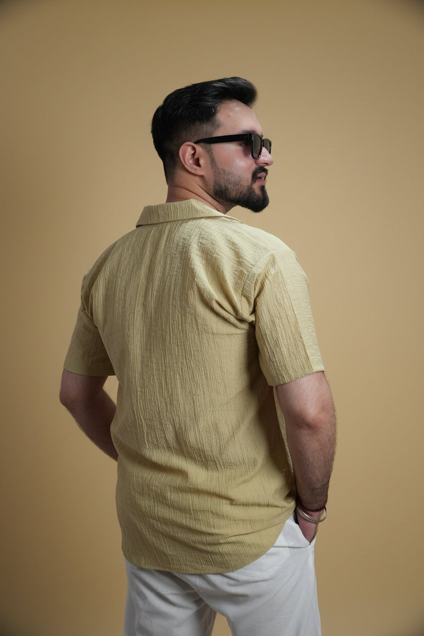 Men Dusty Yellow Colour Marina Chiffon Kurta Shirt