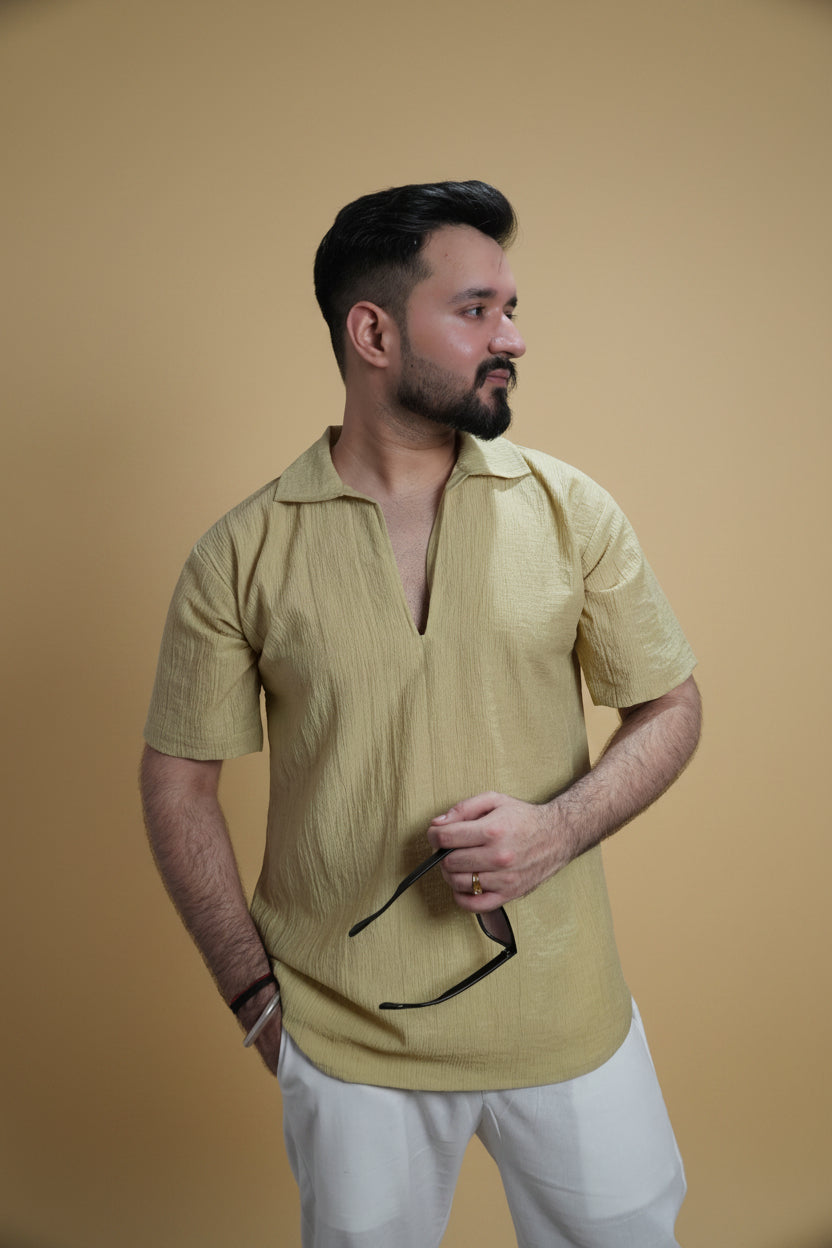 Men Dusty Yellow Colour Marina Chiffon Kurta Shirt