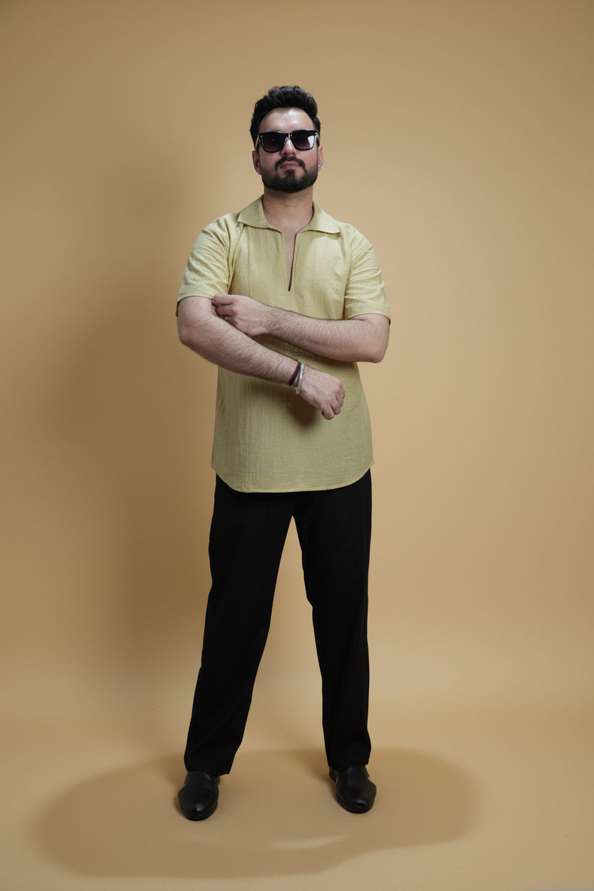 Men Dusty Yellow Colour Marina Chiffon Kurta Shirt