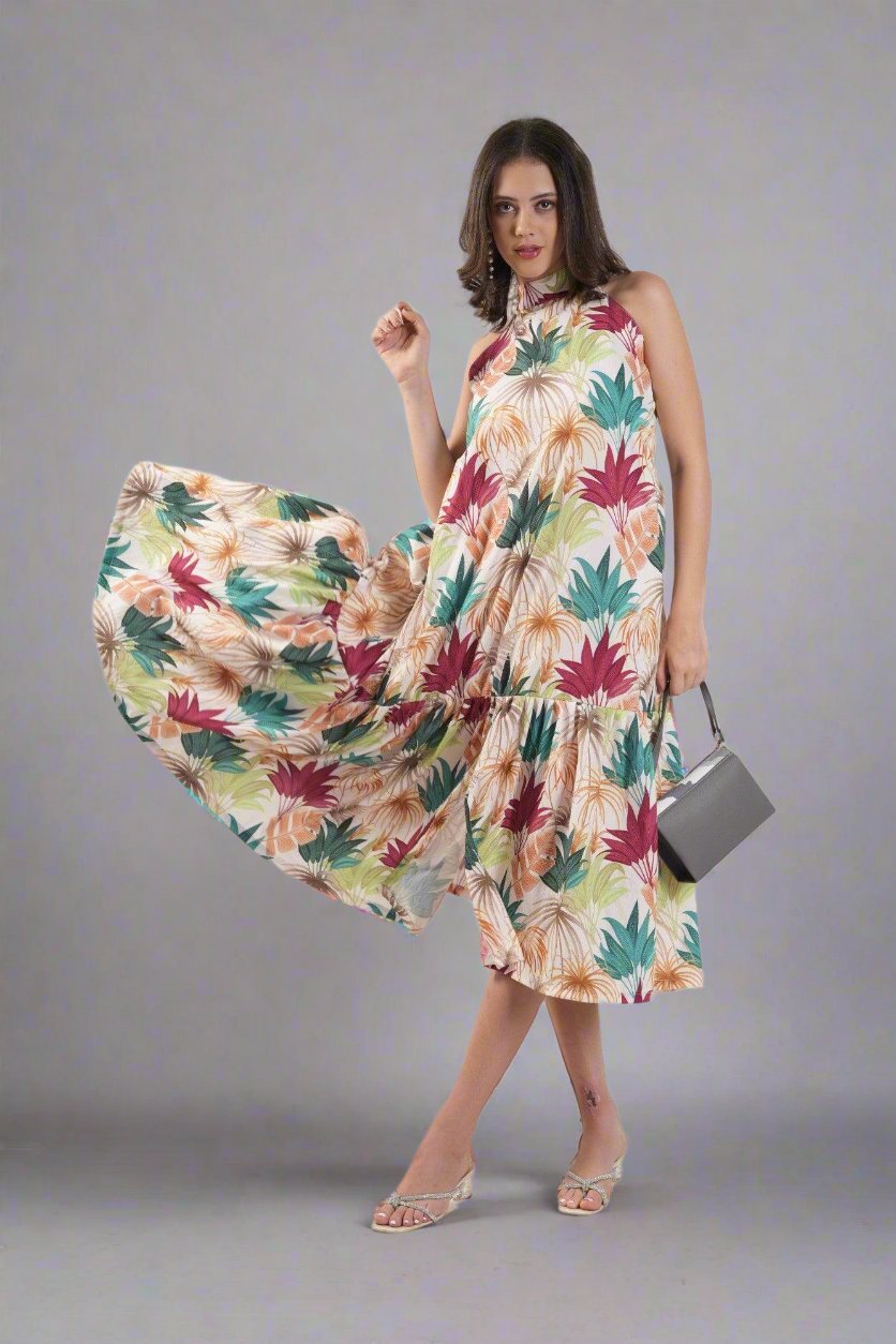 Printed Jungle Leaves Dress for Women