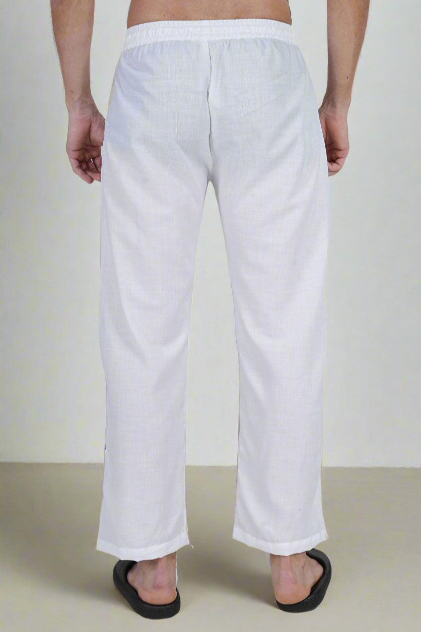 White Poly linen evergreen Pajama - Nirmal Online