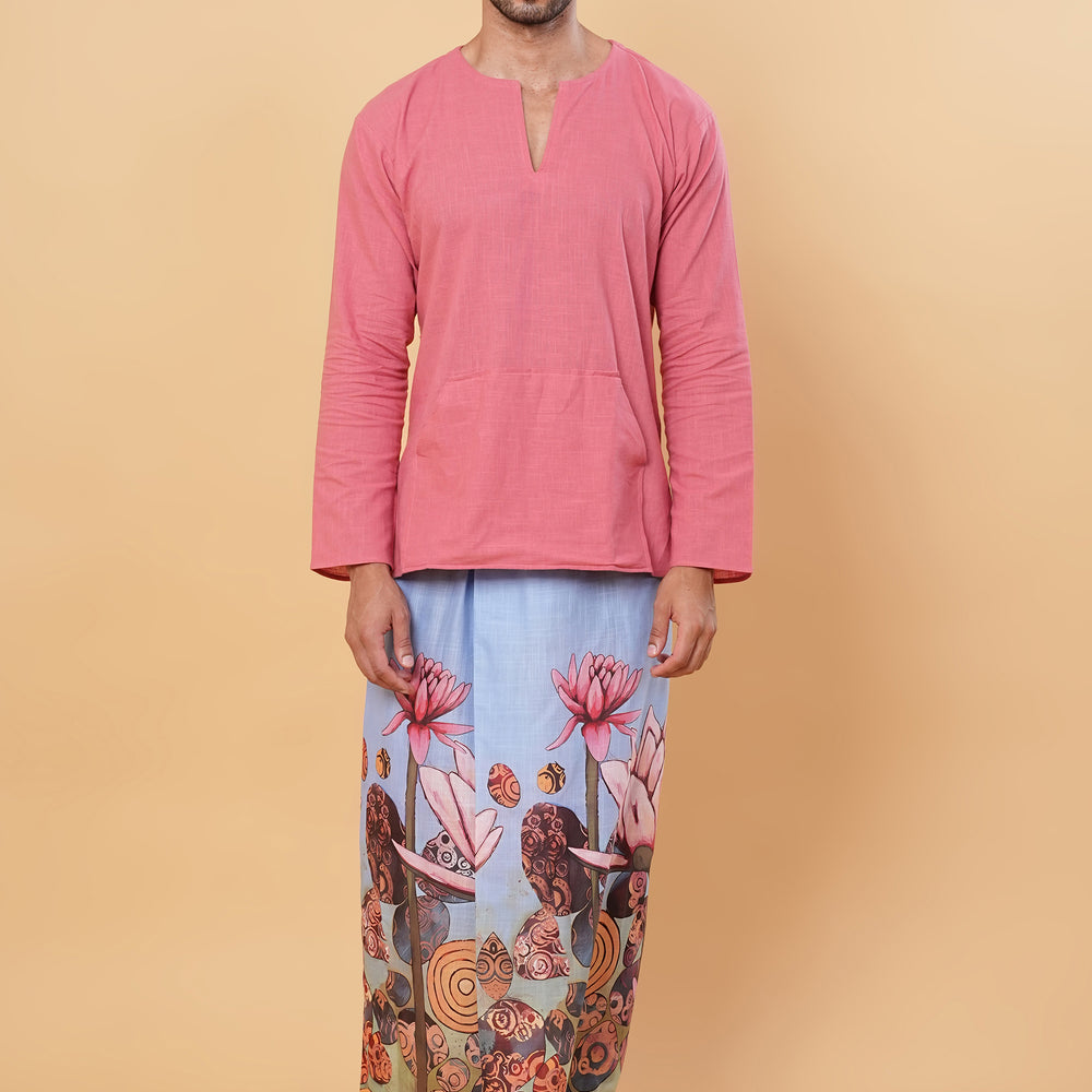 
                      
                        Pink Lotus Printed Pajamalungi Kurta Set
                      
                    