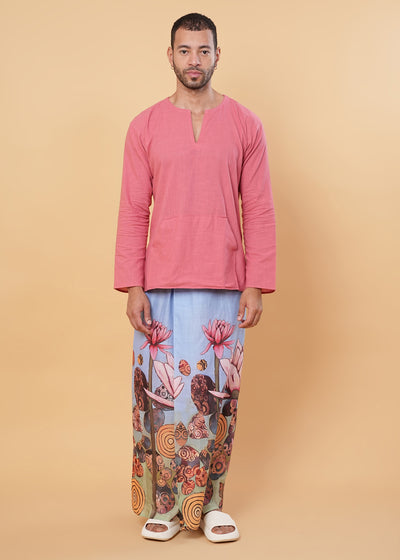 Pink Lotus Printed Pajamalungi Kurta Set